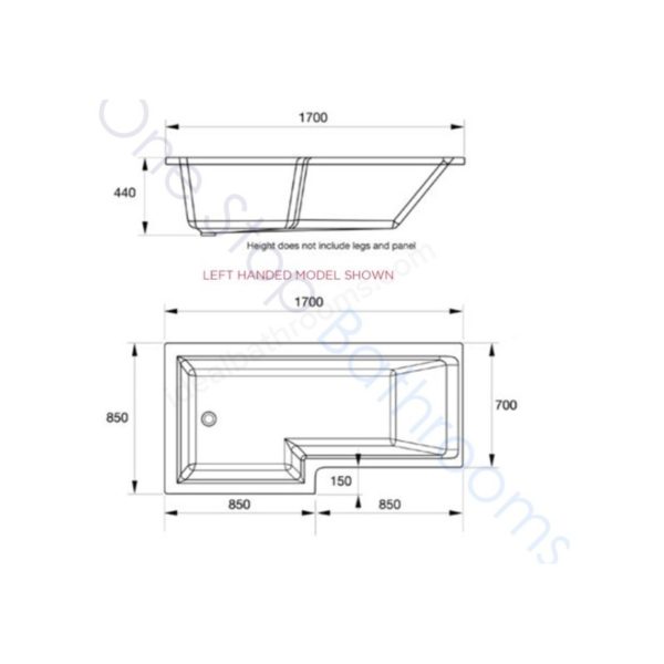 Kensington L Shaped 1700mm Shower Bath with Screen and Bath Panel
