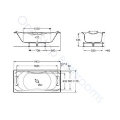 Roca BeCool 1900 x 1100 Double-Ended Acrylic Bath – 1 Grip & 2 Headrests