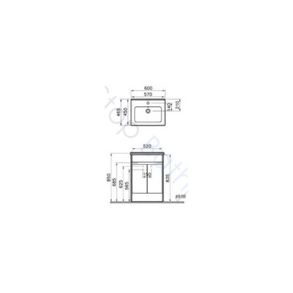 Vitra S50 60cm Floor Standing Vanity Unit and Basin 1 TH - Gloss White