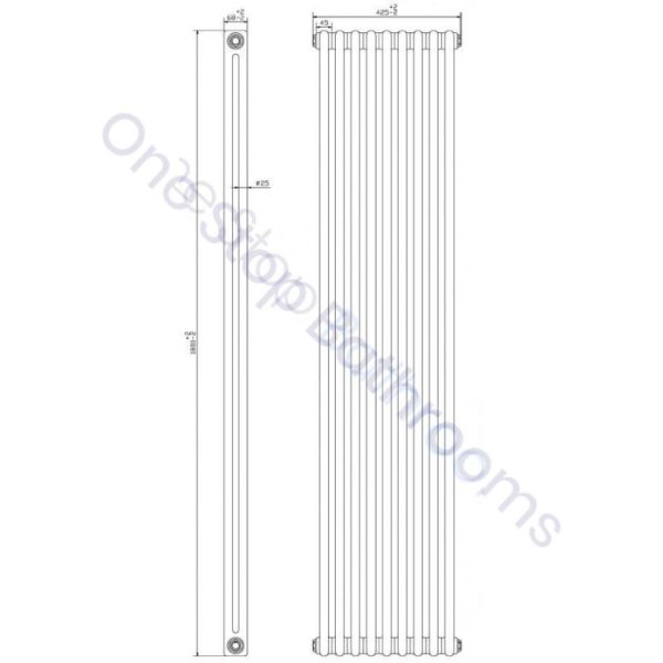 Bayswater Traditional Nelson 1800 x 425mm Double Vertical Radiator White