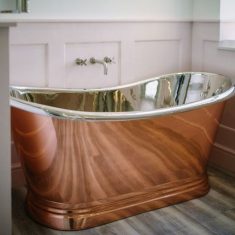BC Designs Copper Nickel Boat Bath Freestanding Classic Roll Top 1500mm x 725mm
