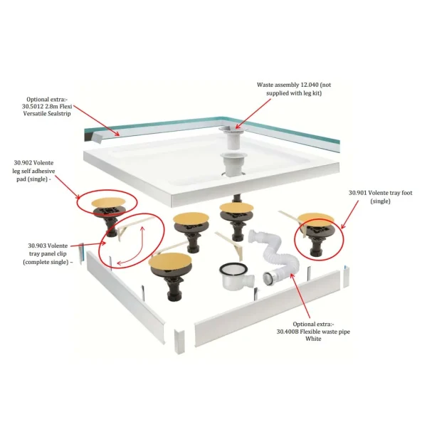 Volente Legs and Panels for up to 2000 x 900 Rectangular Shower Tray