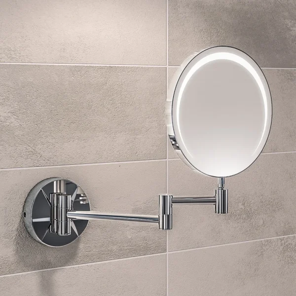 Round LED Double Swing Arm Vanity Mirror