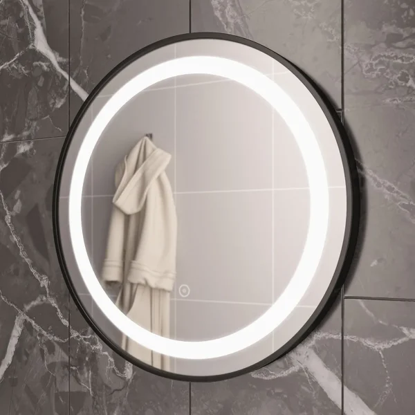 Largo Circular Black Frame LED Demister Mirror