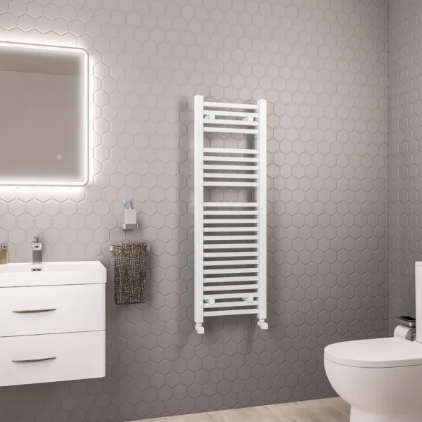 Clearance - Biava Square Gloss White 1200 x 400 Heated Towel Rail