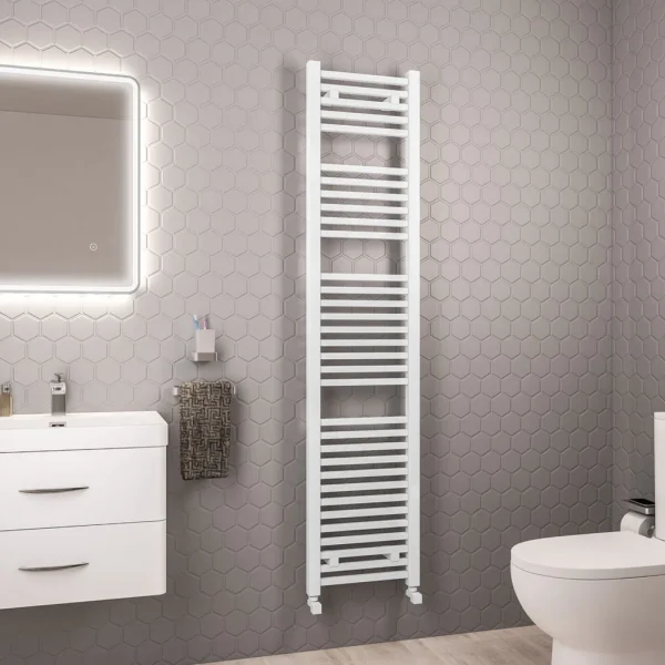 Clearance - Biava Square Gloss White 1800 x 400 Heated Towel Rail