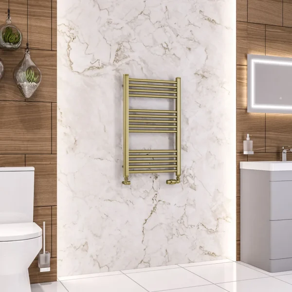Wendover Brushed Brass Straight Multirail Heated Towel Rail