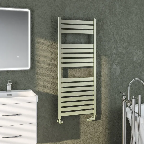 Staverton Brushed Brass Straight Heated Towel Rail