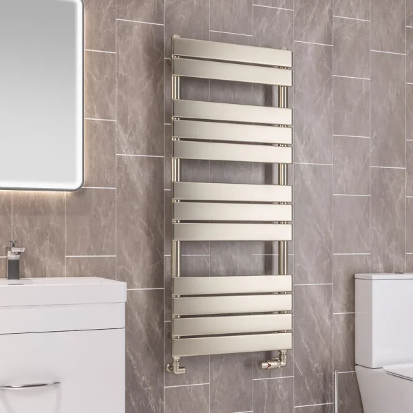Mild Steel Staverton Tube On Tube Brushed Brass Heated Towel Rail