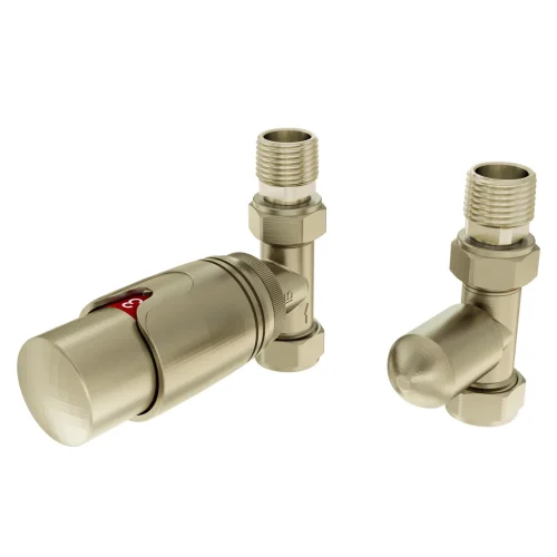 15mm Straight Brushed Brass TRV and Lockshield Valve