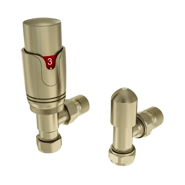 15mm Angled Brushed Brass TRV and Lockshield Valve