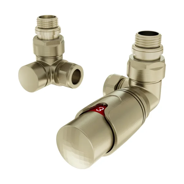 15mm Corner Brushed Brass TRV and Lockshield Valve