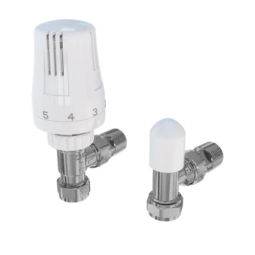 15mm Angled White TRV and Lockshield Radiator Valves
