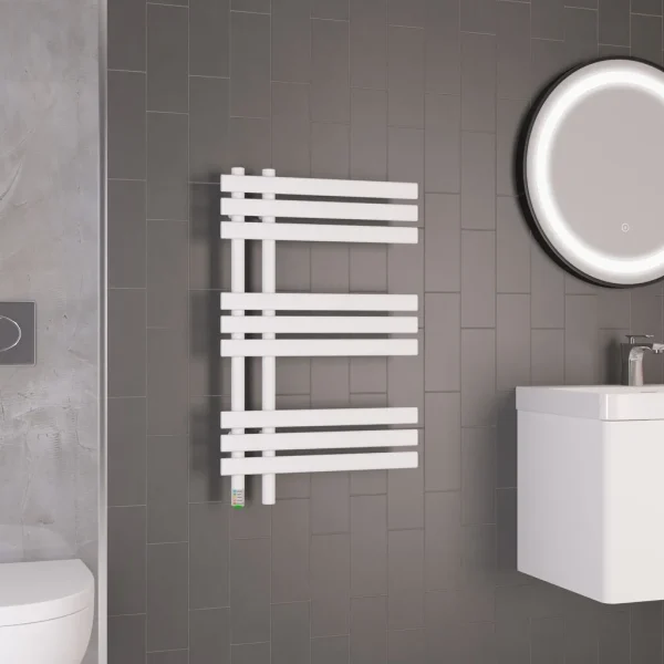 Mild Steel Loddon Dry Element Matt White Heated Towel Rail
