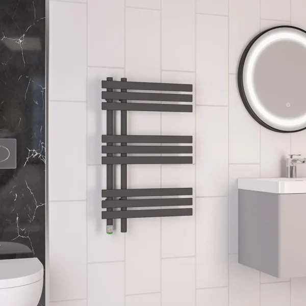 Mild Steel Loddon Dry Element Matt Anthracite Heated Towel Rail