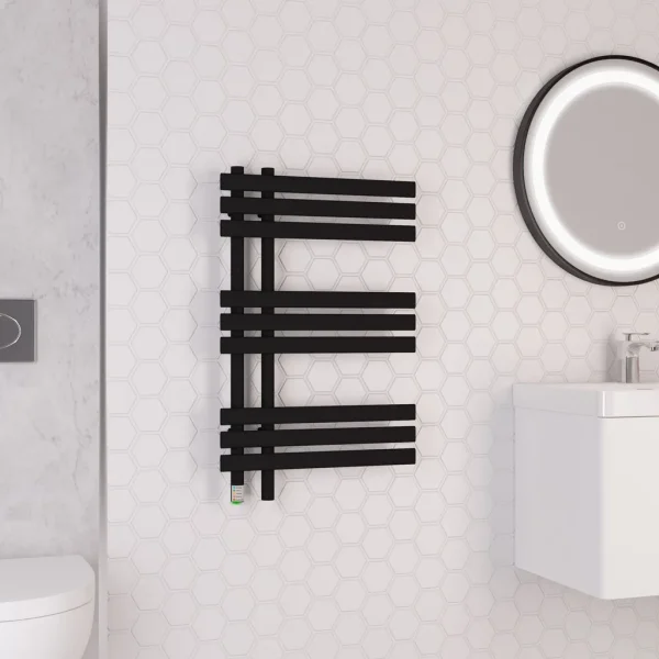 Mild Steel Loddon Dry Element Matt Black Heated Towel Rail