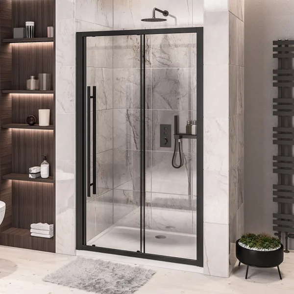 Vantage Matt Black 1000 Sliding Shower Door
