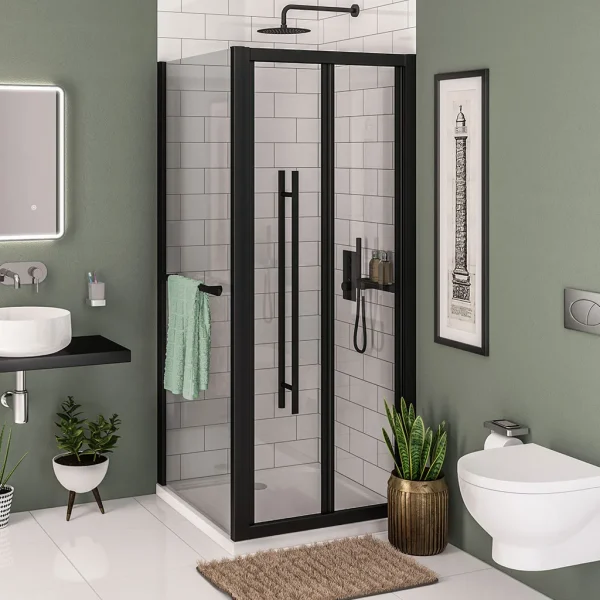 Vantage 2000 Matt Black 1000 Bi-Fold Shower Door