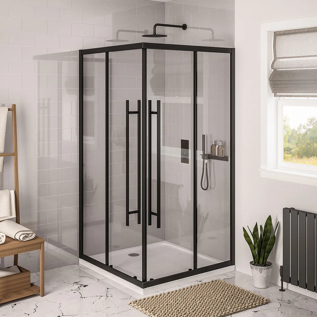 Vantage 2000 Matt Black 900 x 700 Offset Corner Entry Shower Enclosure