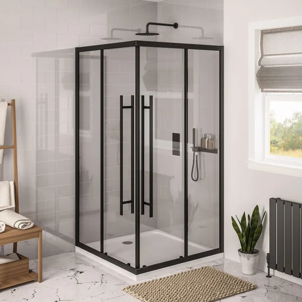 Vantage 2000 Matt Black 900 x 800 Offset Corner Entry Shower Enclosure