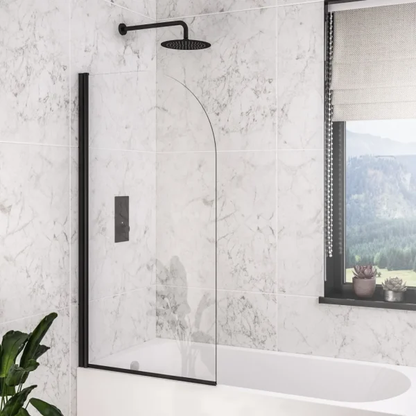 Radius 6mm 1400 x 800 Matt Black Hinged Bath Screen
