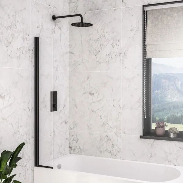 Straight 6mm 1400 x 300 Matt Black Hinged Bath Screen