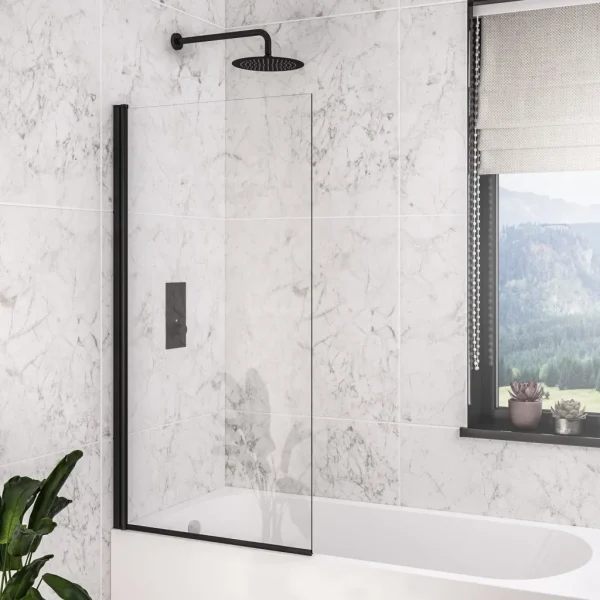 Straight 6mm 1400 x 800 Matt Black Hinged Bath Screen