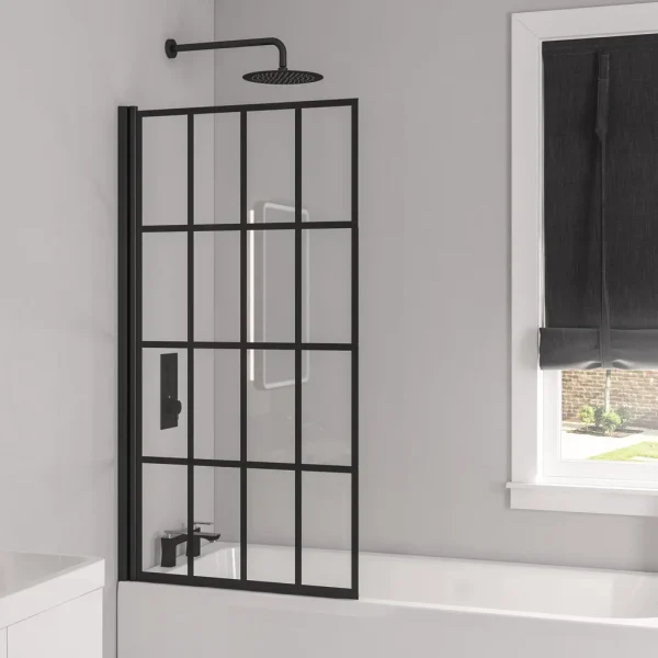 Straight 6mm 1400 x 800 Matt Black Framed Hinged Bath Screen