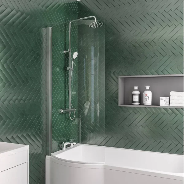 P Shape Left Hand Chrome Bath Screen