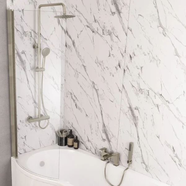 P Shape Left Hand Brushed Brass Bath Screen