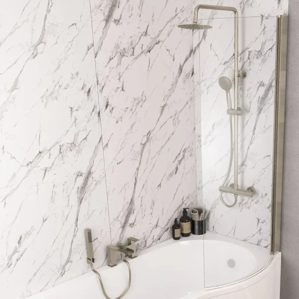 P Shape Right Hand Brushed Brass Bath Screen