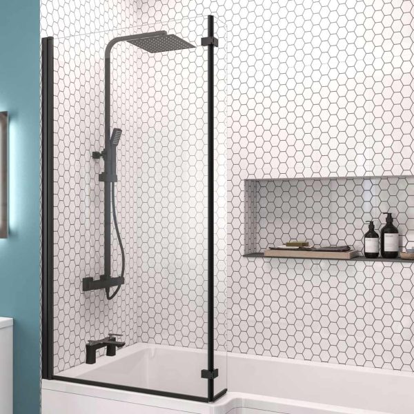 L Shape Left Hand Matt Black Bath Screen