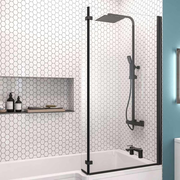 L Shape Right Hand Matt Black Bath Screen