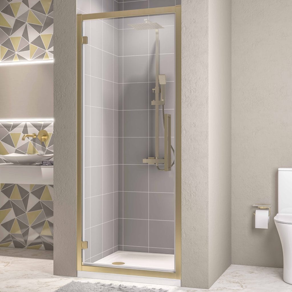 Corniche 8mm 760 Brushed Brass Framed Hinged Shower Door