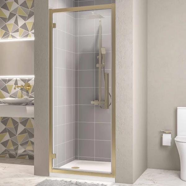 Corniche 8mm 760 Brushed Brass Framed Hinged Shower Door