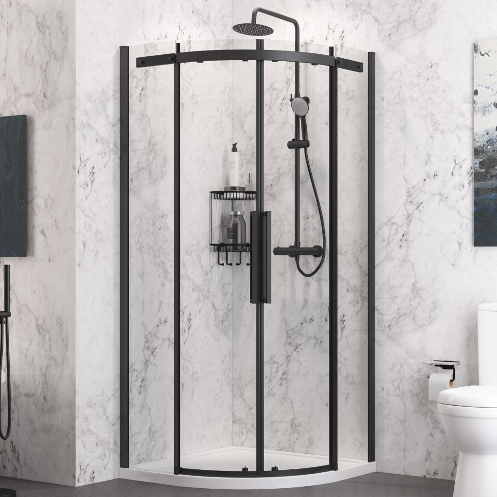 Corniche 2000 Matt Black Semi-Frameless 900 Shower Quadrant Enclosure