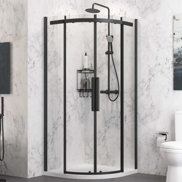 Corniche 2000 Matt Black Semi-Frameless 1000 Shower Quadrant Enclosure