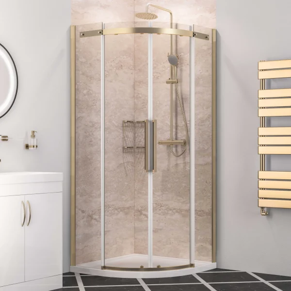 Corniche 2000 Brushed Brass Semi-Frameless 800 Shower Quadrant Enclosure