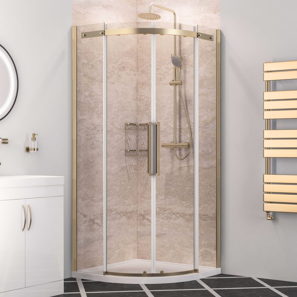 Corniche 2000 Brushed Brass Semi-Frameless 900 Shower Quadrant Enclosure