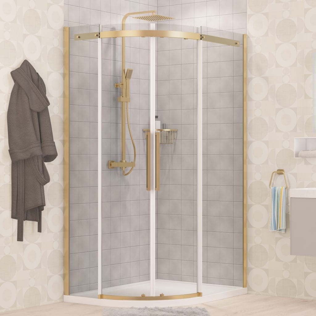 Corniche 2000 Brushed Brass 900 x 800 Offset Quadrant Shower Enclosure