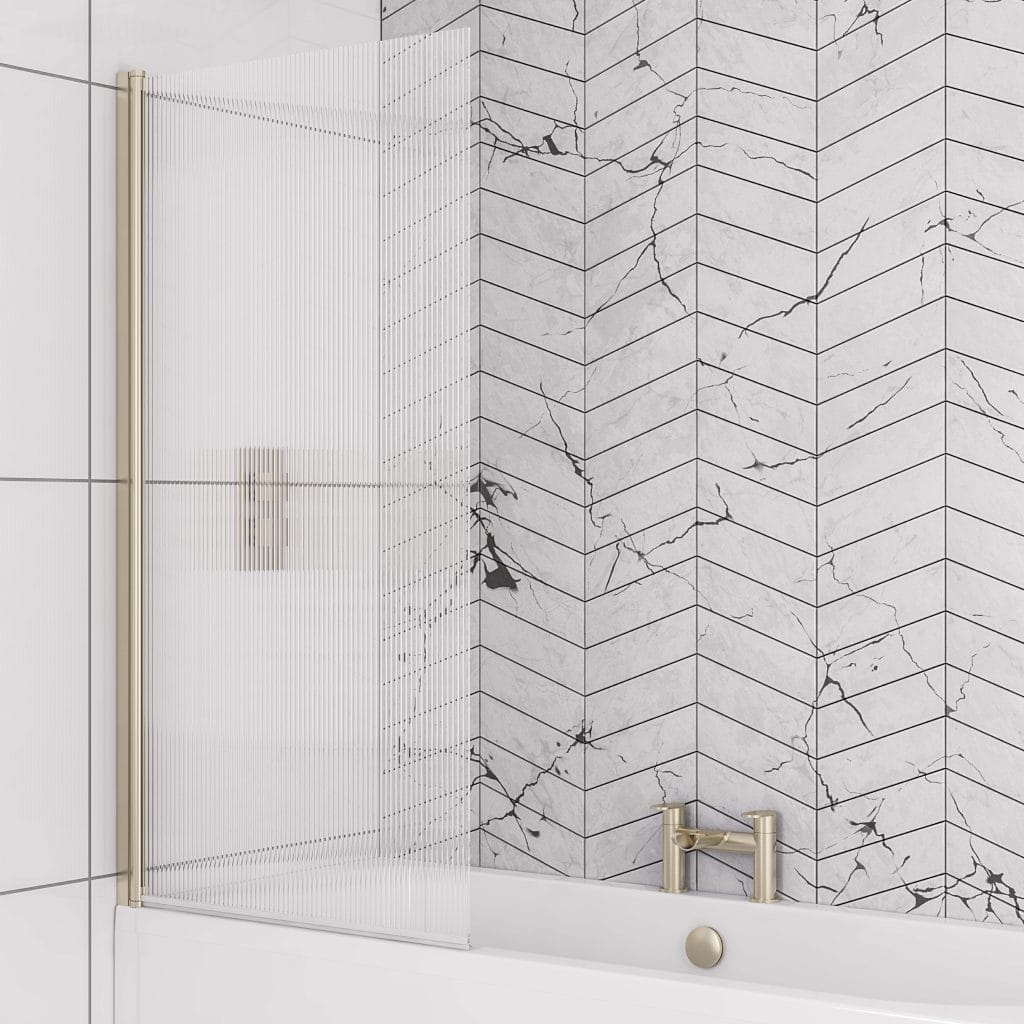 6mm Straight Brushed Brass Fluted Glass Left Handed Bath Screen