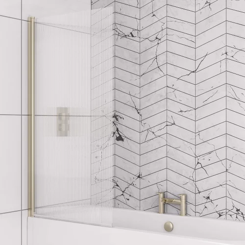 6mm Straight Brushed Brass Fluted Glass Left Handed Bath Screen