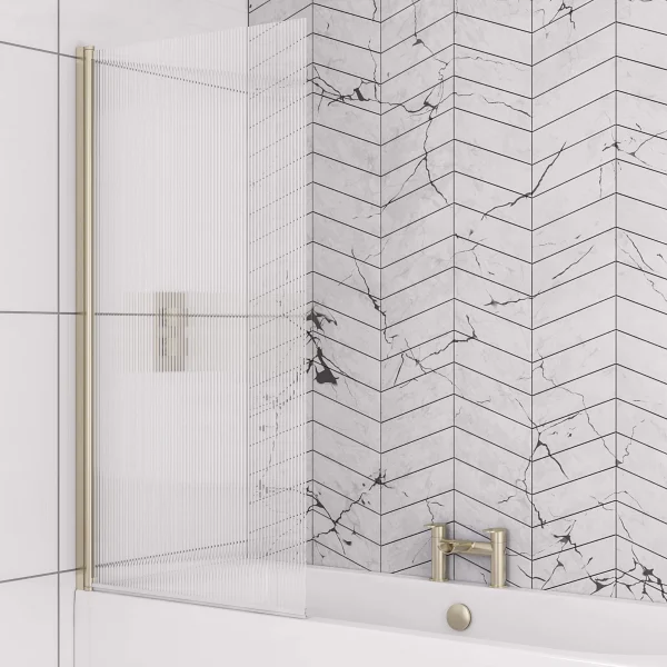 6mm Straight Brushed Brass Fluted Glass Left Handed Bath Screen