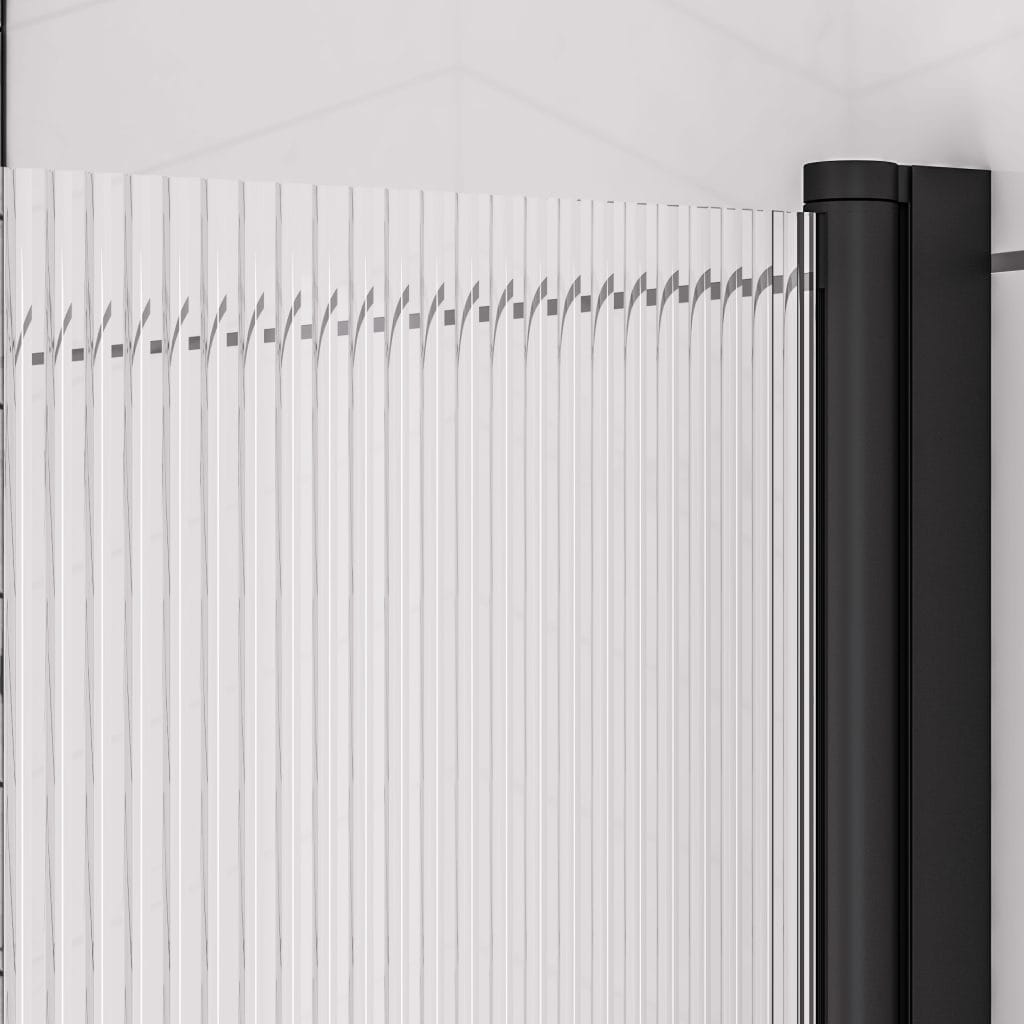 6mm Straight Matt Black Fluted Glass Right Handed Bath Screen