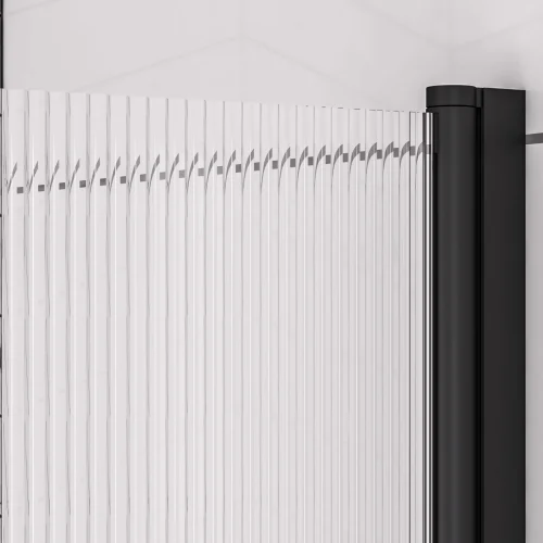 6mm Straight Matt Black Fluted Glass Right Handed Bath Screen