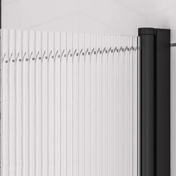 6mm Straight Matt Black Fluted Glass Right Handed Bath Screen