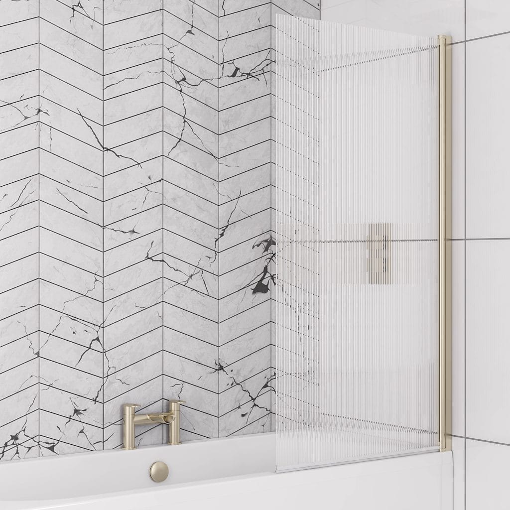 6mm Straight Brushed Brass Fluted Glass Right Handed Bath Screen