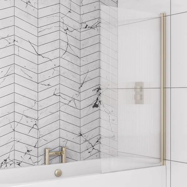 6mm Straight Brushed Brass Fluted Glass Right Handed Bath Screen
