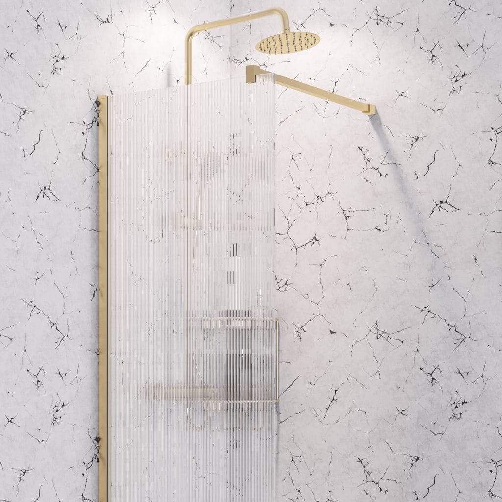 Vantage 2000 x 800 8mm Brushed Brass Fluted Glass Walk-in Shower Panel