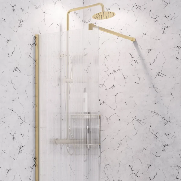 Vantage 2000 x 800 8mm Brushed Brass Fluted Glass Walk-in Shower Panel